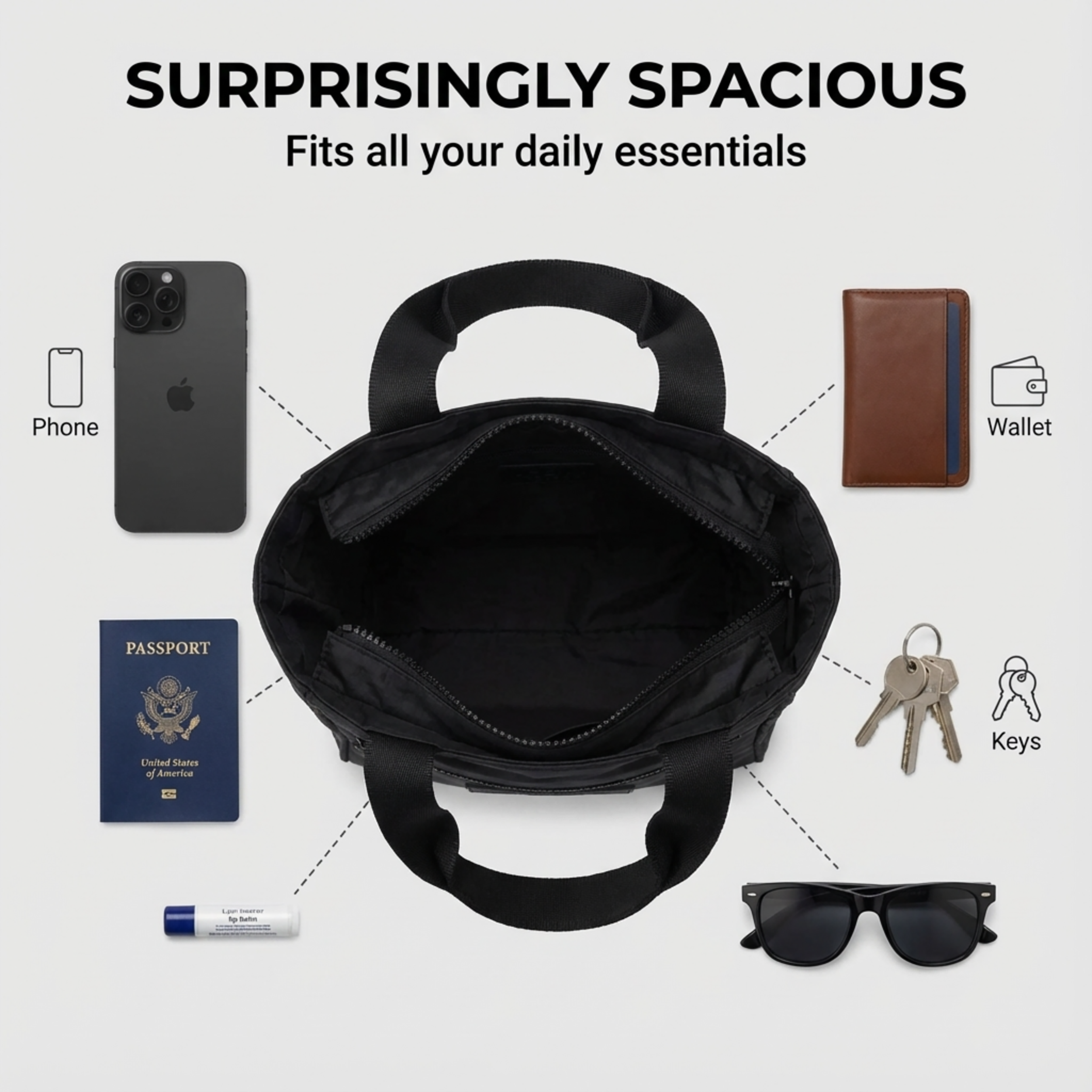 Quality Dupont Tyvek Tote Bag - Rubber Zipper Pull for all your daily essentials