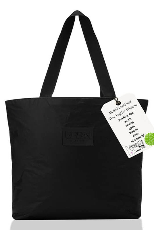 Multi-functional Black Tote Bag for Women with Zipper Pockets